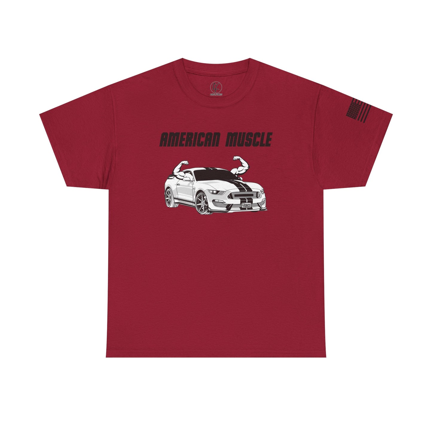 'American Muscle' Double Sided + Sleeve Print Classic T-Shirt