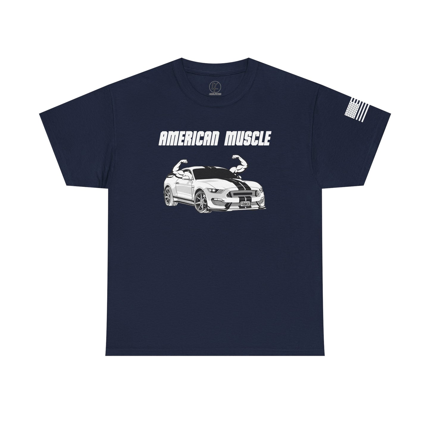 'American Muscle' Double Sided + Sleeve Print Classic T-Shirt